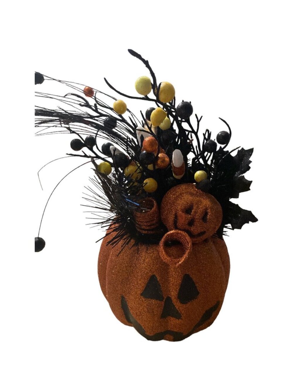 Halloween Glitter Pumpkin Table Centerpiece Orange Black